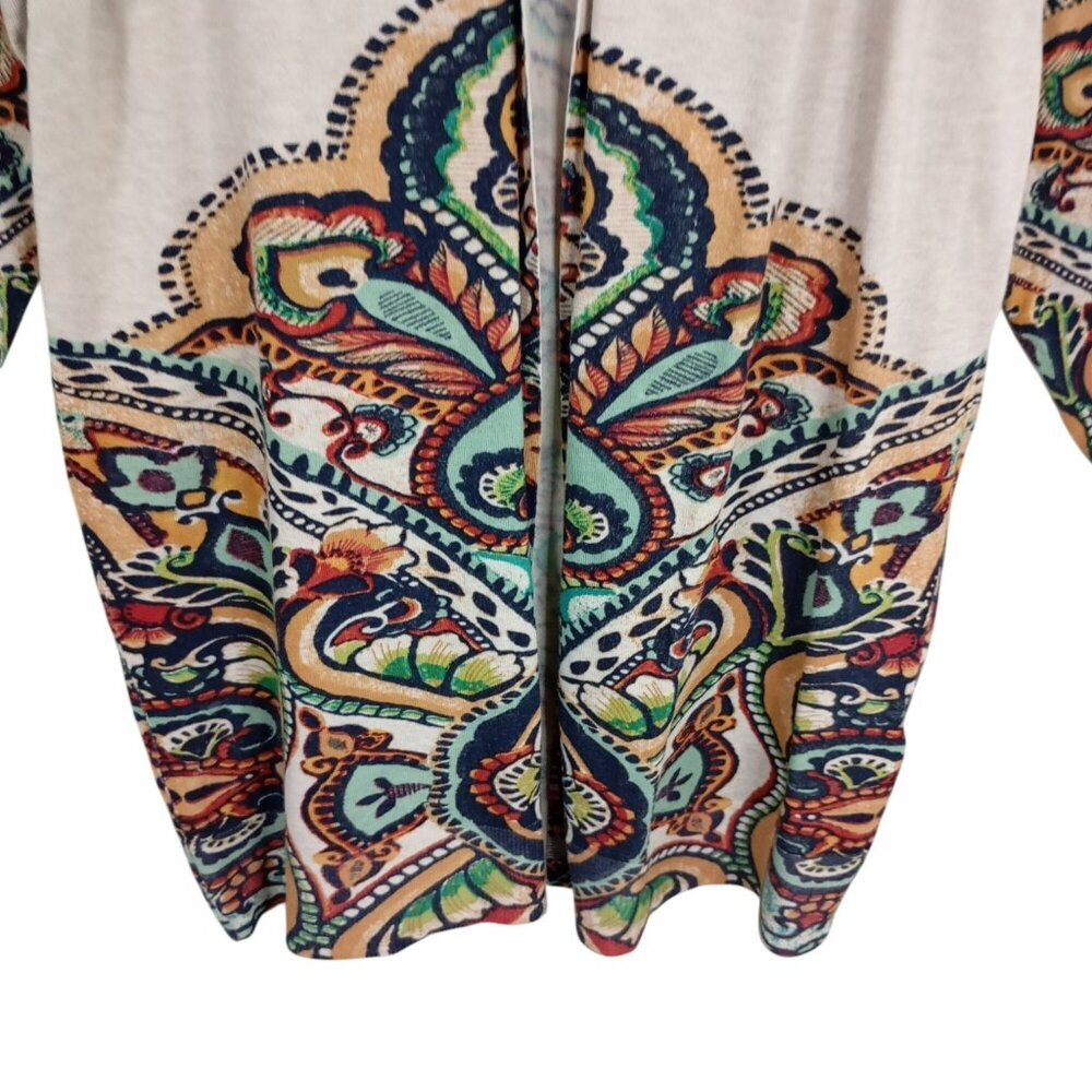 Chicos Cardigan Multicolor Open Front Paisley Print Lightweight Sz 2 (US 12-14) - Picture 5 of 9
